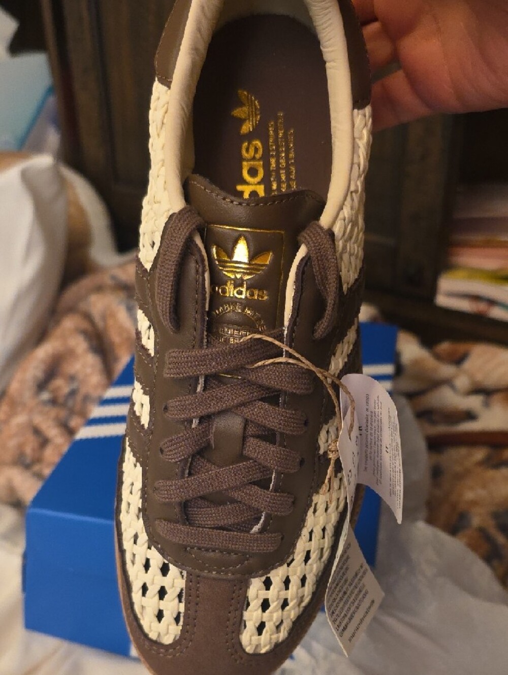 adidas Women’s Woven Leather Sneaker - Brown & Cream - Picture 2 of 4